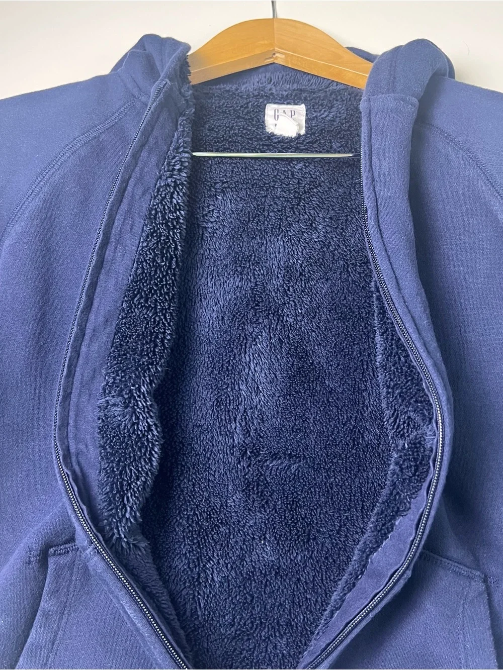 GAP Kids Navy Zip-Up Hoodie Sherpa Lined Size XL Cozy Unisex